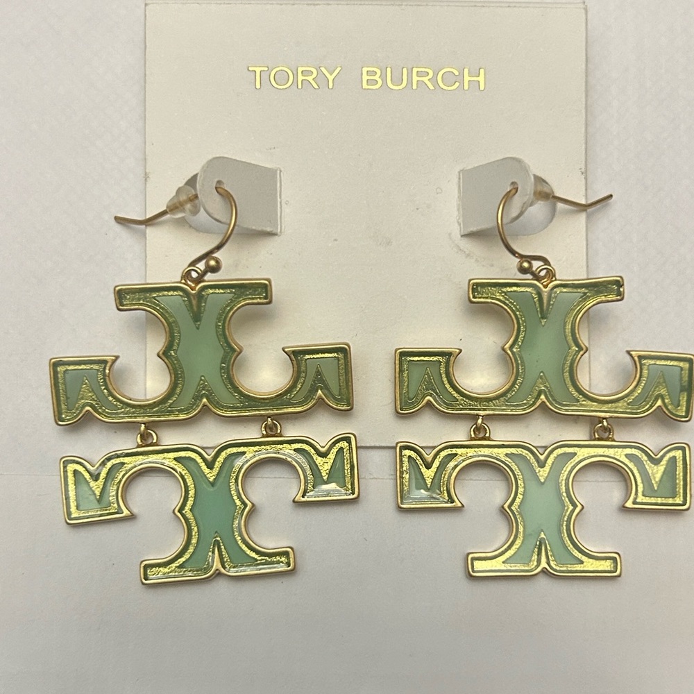 Tory Burch gold and green earrings
